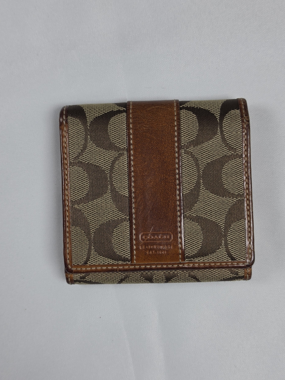 Vintage Coach Signature Canvas Bifold Wallet Leather Trim Monogram